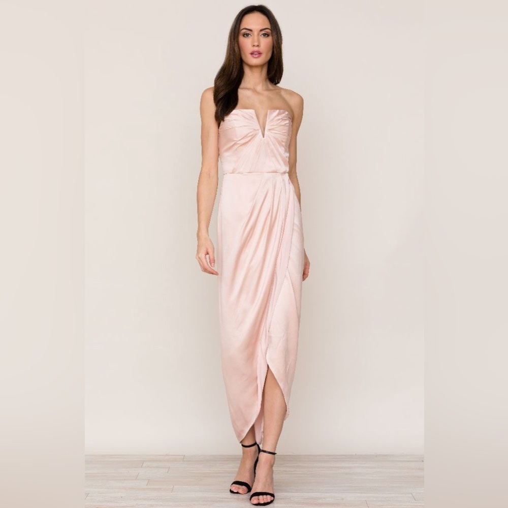 Yumi Kim Bombshell Silk Maxi Strapless Dress in Cameo Pink Blush Size Medium
